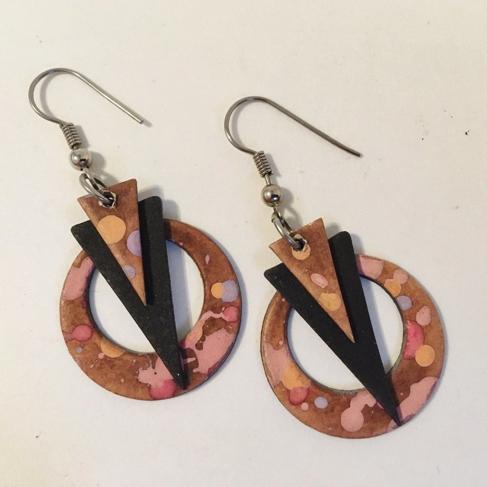 Circle Hoop Earrings Pierced Triangle Dangle Silver Wire Black Purple Pink New